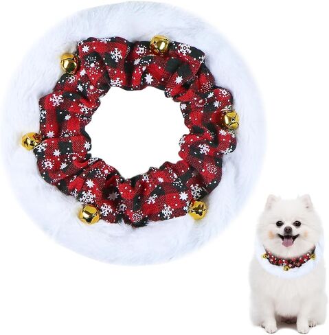 Dog Christmas Outfit, Christmas Dog Collar with Bells Ornaments Holiday Christmas Dog Neckwear Costume Clothes for Small Medium Large Dogs Pets (Red, Large) in Kuwait