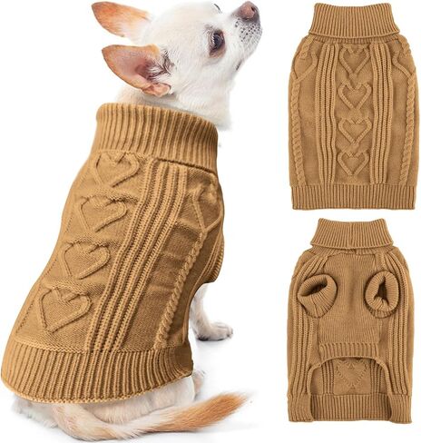 OTOB Small Dog Sweater, Cute Cat Sweater Turtleneck Warm, XSmall Dog Sweater Cat Apparel, Fall Winter Solid Color Doggie Knitwear for Small Dogs Kitten Puppy Boys Girls, Camel in Saudi Arabia