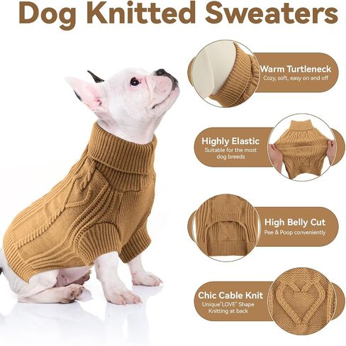 OTOB Small Dog Sweater, Cute Cat Sweater Turtleneck Warm, XSmall Dog Sweater Cat Apparel, Fall Winter Solid Color Doggie Knitwear for Small Dogs Kitten Puppy Boys Girls, Camel in Saudi Arabia