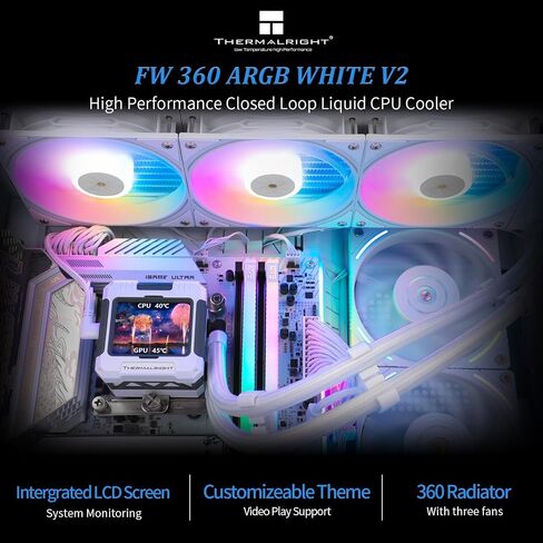 Thermalright FW 360 White ARGB V2 CPU Water Cooler with 3 PWM Fans with 2000RPM,IPS LCD Screen with 320 * 240 Resolution,Liquid CPU Cooler,CPU PC Aio Cooler for AMD:AM4/AM5/Intel LGA1700 in Saudi Arabia