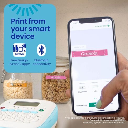 Brother P-Touch PT-N25BTV3 Personal Connected Label Maker, Bluetooth, Free Design&Print2 app, Portable, Handheld, 3 Sample Label Tapes Included, Prints on P-Touch Btag ~½" (12mm) Wide Tapes in Kuwait