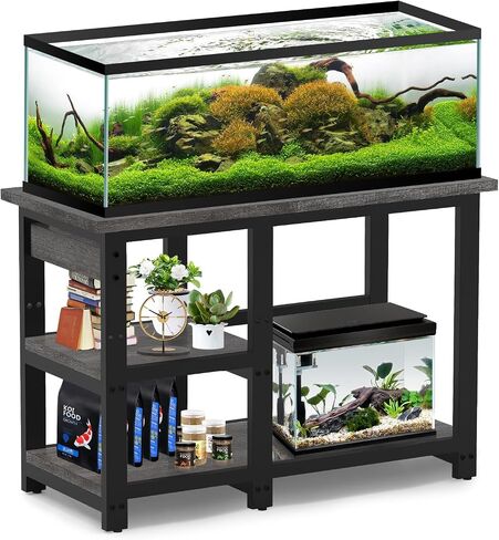 AQQA 40-50 Gallon Fish Tank Stand with 5 in 1 Power Outlets, 36x18 Inch Heavy Duty Metal Frame Aquarium Stand, Adjustable Storage Shelves, 720LBS Capacity Terrarium Stand, 3 Tiers Reptile Tank Stand in Kuwait