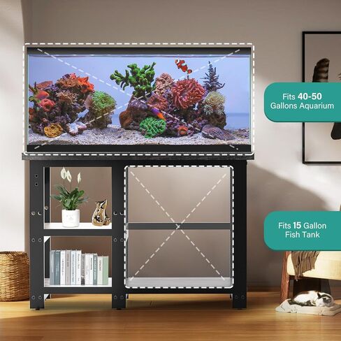 AQQA 40-50 Gallon Fish Tank Stand with 5 in 1 Power Outlets, 36x18 Inch Heavy Duty Metal Frame Aquarium Stand, Adjustable Storage Shelves, 720LBS Capacity Terrarium Stand, 3 Tiers Reptile Tank Stand in Kuwait