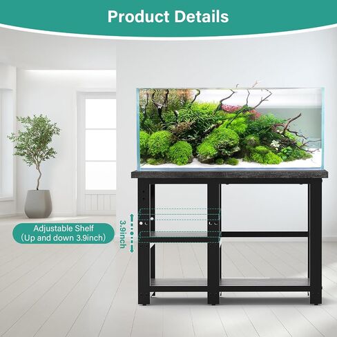 AQQA 40-50 Gallon Fish Tank Stand with 5 in 1 Power Outlets, 36x18 Inch Heavy Duty Metal Frame Aquarium Stand, Adjustable Storage Shelves, 720LBS Capacity Terrarium Stand, 3 Tiers Reptile Tank Stand in Kuwait