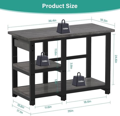 AQQA 40-50 Gallon Fish Tank Stand with 5 in 1 Power Outlets, 36x18 Inch Heavy Duty Metal Frame Aquarium Stand, Adjustable Storage Shelves, 720LBS Capacity Terrarium Stand, 3 Tiers Reptile Tank Stand in Kuwait