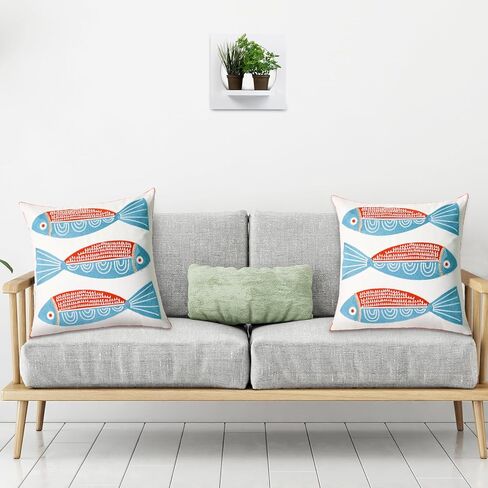 1 قطعة غطاء وسادة مطرز من القطن غطاء وسادة مربع مزخرف للمنزل أريكة سرير وكرسي 18 × 18 بوصة (سمكة حمراء) in Kuwait