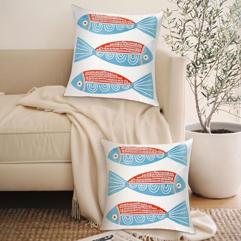 1 قطعة غطاء وسادة مطرز من القطن غطاء وسادة مربع مزخرف للمنزل أريكة سرير وكرسي 18 × 18 بوصة (سمكة حمراء) in Kuwait