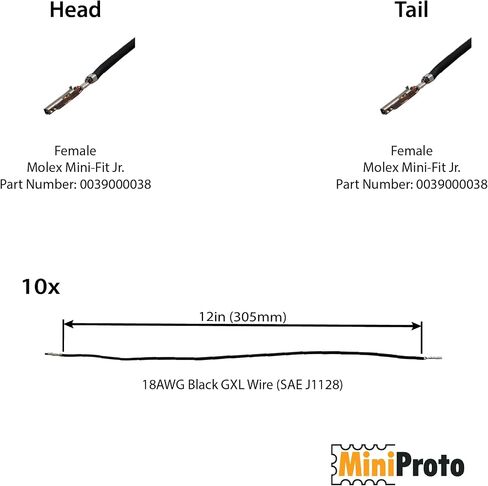 Genuine Molex Mini-Fit Jr. Pre-Crimped Wire Leads – Versatile Wire Harness Connectors for Electronics, DIY, Prototyping, Robotics, Drones, and Automotive by MiniProto (Female-Female, 6in, 10) in Saudi Arabia