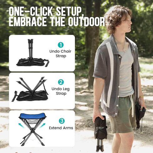 Swivel Portable Camping Stool, Collapsible Folding Outdoor Stools for Adults, Foldable Lightweight Compact 360 Stool Chair for Hiking Fishing Travel, Support 300 LBS in Saudi Arabia