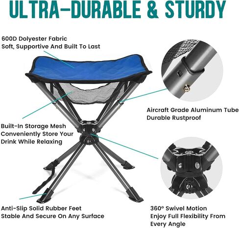 Swivel Portable Camping Stool, Collapsible Folding Outdoor Stools for Adults, Foldable Lightweight Compact 360 Stool Chair for Hiking Fishing Travel, Support 300 LBS in Saudi Arabia