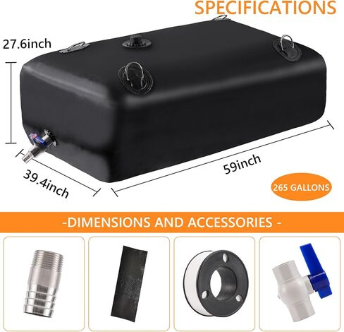 Water Tank, Water Storage Bladder, 65 Gallon Portable Large Water Storage, Water Storage Containers with 3/4" PVC Spigot Overflow Kit for Camping, Garden, Emergency Water Storage Black in Saudi Arabia