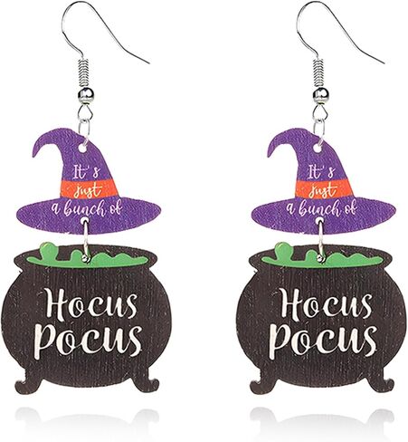 Halloween Earrings for Women Cute Hocus Pocus Earrings Halloween Earrings Lightweight Wooden Black Cat Witch Dangle Earring Halloween Jewelry (Witch) in Kuwait
