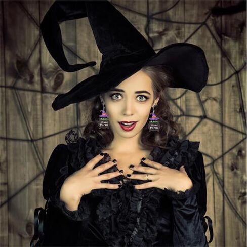 Halloween Earrings for Women Cute Hocus Pocus Earrings Halloween Earrings Lightweight Wooden Black Cat Witch Dangle Earring Halloween Jewelry (Witch) in Kuwait