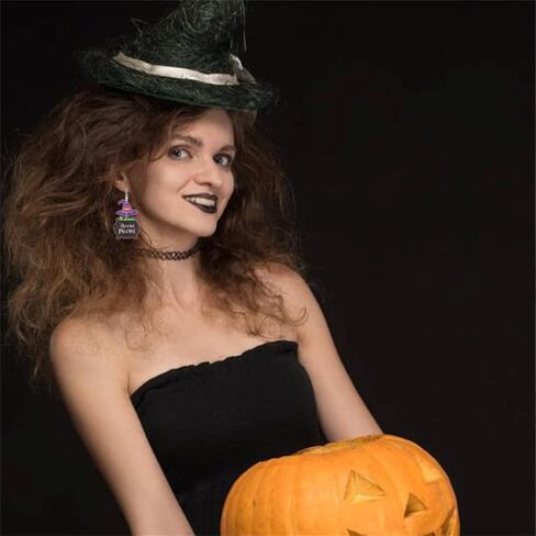 Halloween Earrings for Women Cute Hocus Pocus Earrings Halloween Earrings Lightweight Wooden Black Cat Witch Dangle Earring Halloween Jewelry (Witch) in Kuwait
