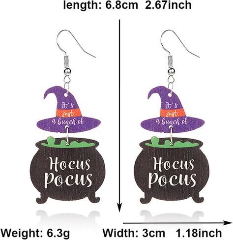 Halloween Earrings for Women Cute Hocus Pocus Earrings Halloween Earrings Lightweight Wooden Black Cat Witch Dangle Earring Halloween Jewelry (Witch) in Kuwait