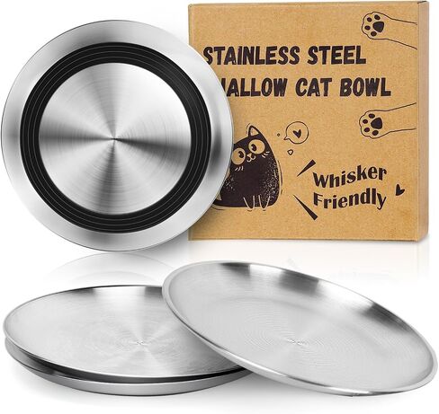 Supet Cat Plates Whisker Friendly, Non Slip Dish for Wet Food, Shallow Wide Flat Bowls Stainless Steel Metal for Indoor Cats, Kitten, Small Dog (13Oz, 2Pcs) in Saudi Arabia