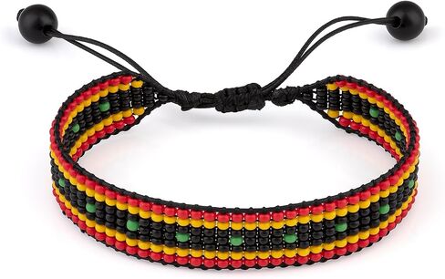 Handmade Rasta Color Beaded Bracelet, Adjustable,Boho-Style Bracelet For Men and Women (Rasta Colors Pattern 8) in Kuwait