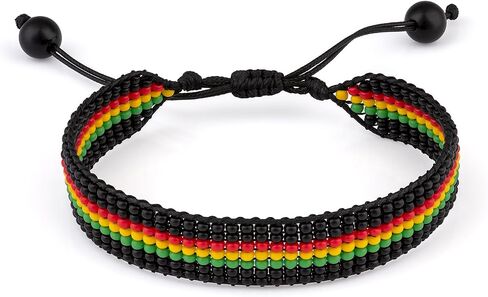 Handmade Rasta Color Beaded Bracelet, Adjustable,Boho-Style Bracelet For Men and Women (Rasta Colors Pattern 8) in Kuwait