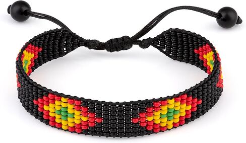 Handmade Rasta Color Beaded Bracelet, Adjustable,Boho-Style Bracelet For Men and Women (Rasta Colors Pattern 8) in Kuwait
