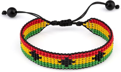 Handmade Rasta Color Beaded Bracelet, Adjustable,Boho-Style Bracelet For Men and Women (Rasta Colors Pattern 8) in Kuwait