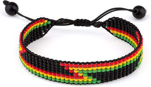 Handmade Rasta Color Beaded Bracelet, Adjustable,Boho-Style Bracelet For Men and Women (Rasta Colors Pattern 8) in Kuwait