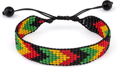 Handmade Rasta Color Beaded Bracelet, Adjustable,Boho-Style Bracelet For Men and Women (Rasta Colors Pattern 8) in Kuwait