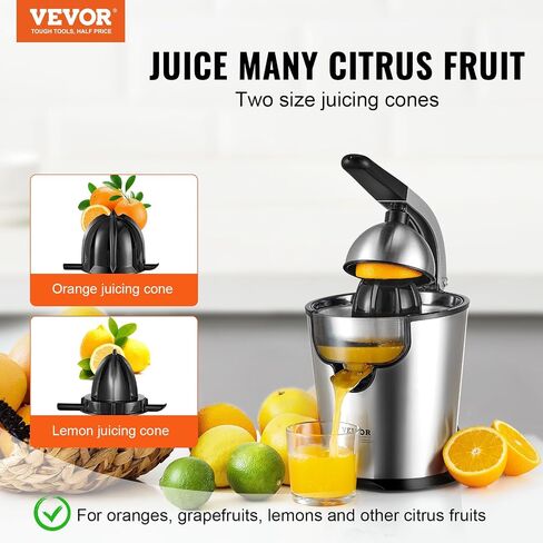 VEVOR Electric Citrus Juicer Squeezer, 300W Stainless Steel Orange Juice Maker with 2 Cones, Detachable Orange Juice Extractor For Oranges, Grapefruits, Lemons and Others in Saudi Arabia