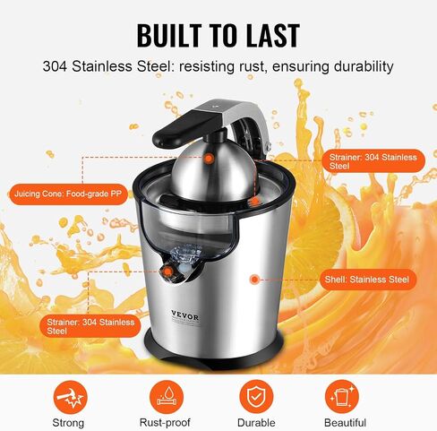 VEVOR Electric Citrus Juicer Squeezer, 300W Stainless Steel Orange Juice Maker with 2 Cones, Detachable Orange Juice Extractor For Oranges, Grapefruits, Lemons and Others in Saudi Arabia