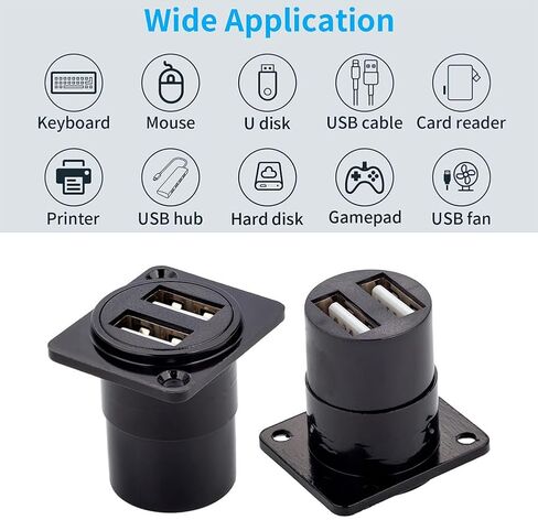 2PCS Dual USB3.0 Panel Mount Connector, 2 Ports O-Type Female to Female USB Pass Through Bulkhead Coupler Adapter with Weatherproof Dust Cap in Kuwait