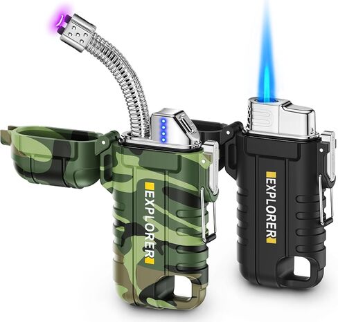 Luxgaze 2 حزمة للماء أخف الشعلة الكهربائية في الهواء الطلق أخف مرنة الرقبة القابلة لإعادة الشحن قوس أخف البوتان أخف عديمة اللهب ولاعة البلازما للتخييم المشي لمسافات طويلة مغامرة البقاء على قيد الحياة التكتيكية والعتاد in Kuwait