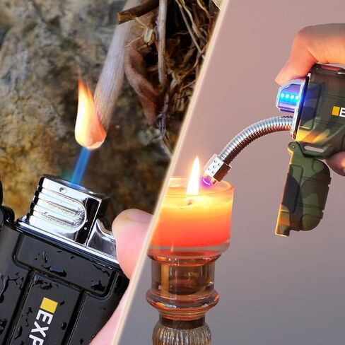 Luxgaze 2 حزمة للماء أخف الشعلة الكهربائية في الهواء الطلق أخف مرنة الرقبة القابلة لإعادة الشحن قوس أخف البوتان أخف عديمة اللهب ولاعة البلازما للتخييم المشي لمسافات طويلة مغامرة البقاء على قيد الحياة التكتيكية والعتاد in Kuwait
