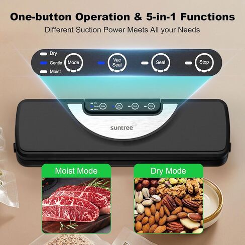 Suntree Vacuum Sealer Machine for Food, Compact Food Sealer Vacuum Sealer Dry/Moist/Gentle Modes with Build-in Cutter, Food Vacuum Sealer with 15pcs Vacuum Bags, External VAC for Jars and Containers in Saudi Arabia