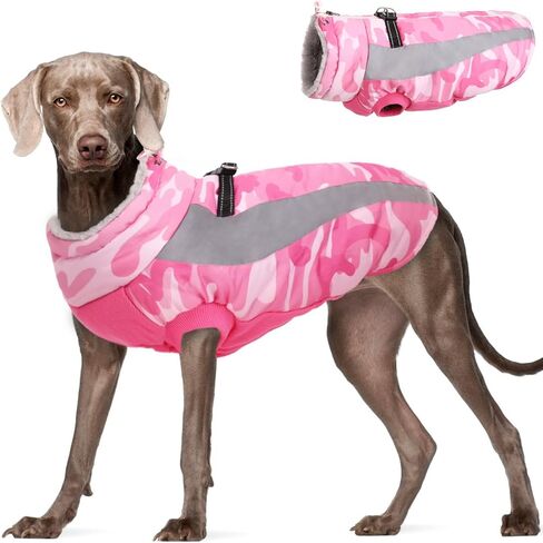 FUAMEY Warm Dog Jacket,Dog Winter Coat with Harness Dog Cold Weather Coats Warm Pet Vest Dog Winter Clothes Waterproof Windproof Dog Snow Jacket with Back Zipper for Small Medium Large Dogs Pink S in Kuwait
