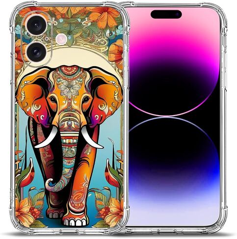 Case for iPhone 16,Orange Elephant Flowers Drop Protection Shockproof Case TPU Full Body Protective Scratch-Resistant Cover for Apple iPhone 16 in Kuwait