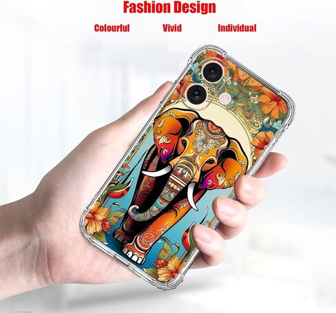 Case for iPhone 16,Orange Elephant Flowers Drop Protection Shockproof Case TPU Full Body Protective Scratch-Resistant Cover for Apple iPhone 16 in Kuwait