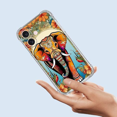 Case for iPhone 16,Orange Elephant Flowers Drop Protection Shockproof Case TPU Full Body Protective Scratch-Resistant Cover for Apple iPhone 16 in Kuwait