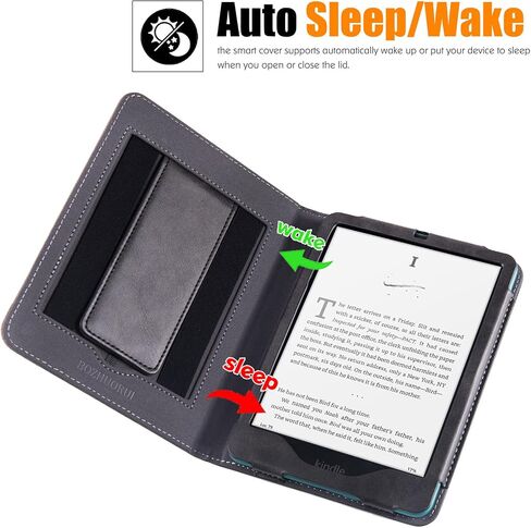 BOZHUORUI Stand Case for Kindle Paperwhite 12th Generation & Kindle Colorsoft Signature Edition eReader (7",2024) - PU Leather Sleeve Cover with Hand Strap/Auto Sleep/Wake (Denim Gray) in Saudi Arabia
