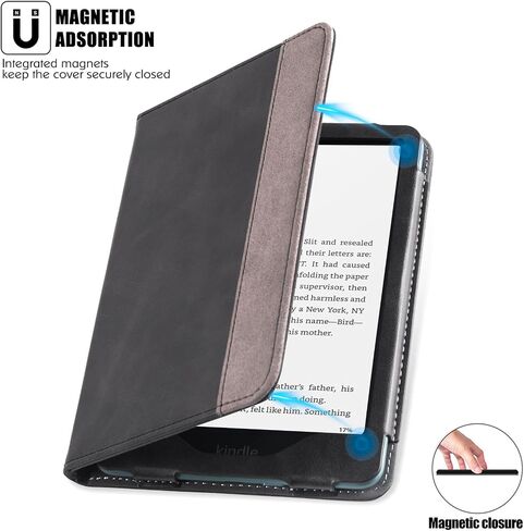 BOZHUORUI Stand Case for Kindle Paperwhite 12th Generation & Kindle Colorsoft Signature Edition eReader (7",2024) - PU Leather Sleeve Cover with Hand Strap/Auto Sleep/Wake (Denim Gray) in Saudi Arabia