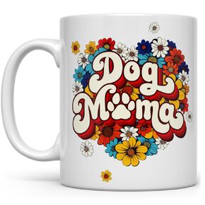 Dog Mama Coffee Mug, Floral Retro Dog Mom Cup, Dog Lover Gifts for Her Friend Wife Sister Daughter (15oz)