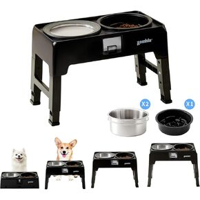 Elevated Dog Bowls, Slow Feeder Food Bowl & Large No-Spill Water Bowl 68oz with Water Collection, 4 Heights Adjustable to 13.4" with Stand for Small Medium Large Dogs