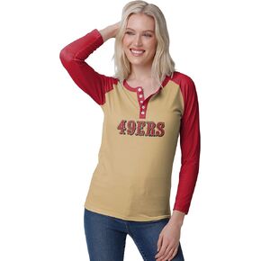 FOCO Women's NFL Team Logo Ladies Fashion Shirt Long Sleeve Henley