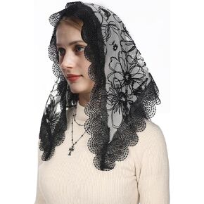 Mantveil Catholic Church Veils for Women: Vintage Black White Rose Floral Lace Mantilla Chapel Veil Latin Mass Head Coverings