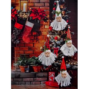 4pcs Packing Christmas Tree Haning Ornaments Santa Claus Hanger Decoration,Vintage Handmade Santa Claus Head Ornament for Home Holiday Decor