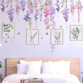 Green Plants Leaves Wall Decals Peel and Stick, Large Floral Flowers Wall Stickers, Removable Vine Home Decor Art for Bedroom Living Room Classroom Office