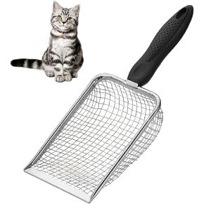 Cat Litter Scoop, Stainless Steel Mesh Scooper, Sturdy Metal Litter Scoop, Easy to Clean Cat Dog or Reptile Terrarium Sand Waste, Beach Shovel (Extra Large Hole:5.0mm/Black)