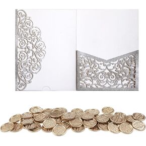 100Pcs Glitter Laser cut wedding invitations with envelopes and rsvp cards Gold Lacquer seal personalized Blank Birthday Baby Show anniversary Party quinceanera (Gold)
