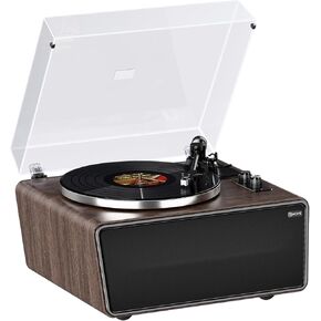 All in One Vinyl Record Player, Bluetooth Turntable with Built in 4 Stereo Speakers Phono Preamp, High Fidelity Turntables for Vinyl Records with Magnetic Cartridge AT-3600L MM, Belt Drive 2-Speed