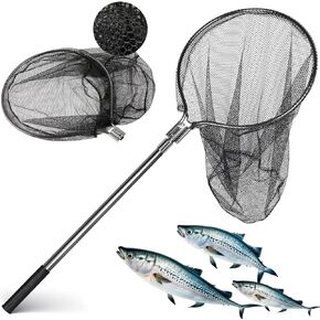 Large Fishing Net Rubber Fishing Net Large Heavy Duty Extra Large Landing Net for Saltwater Aluminum Fishing Net Telescoping Handle(Extends to 67-100inch with 20" Net Opening)