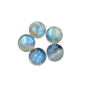 SGM Shop™ حجر القمر الطبيعي بألوان قوس قزح معاير 5 مم شكل دائري 5 قطع كابوشون أحجار كريمة مفكوكة جودة A+ للمجوهرات والأقراط وصناعة القلائد والحرف اليدوية والأشغال اليدوية وهدايا الزفاف وبلورات تغليف الأسلاك