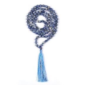 108 Mala Beads 8mm Natural lapis lazuli Long Polished-Finish Genuine Semi-Precious Stone Crystal Stone Mala Prayer Bead Necklace Or Bracelet for Yoga Meditation Energy Balancing